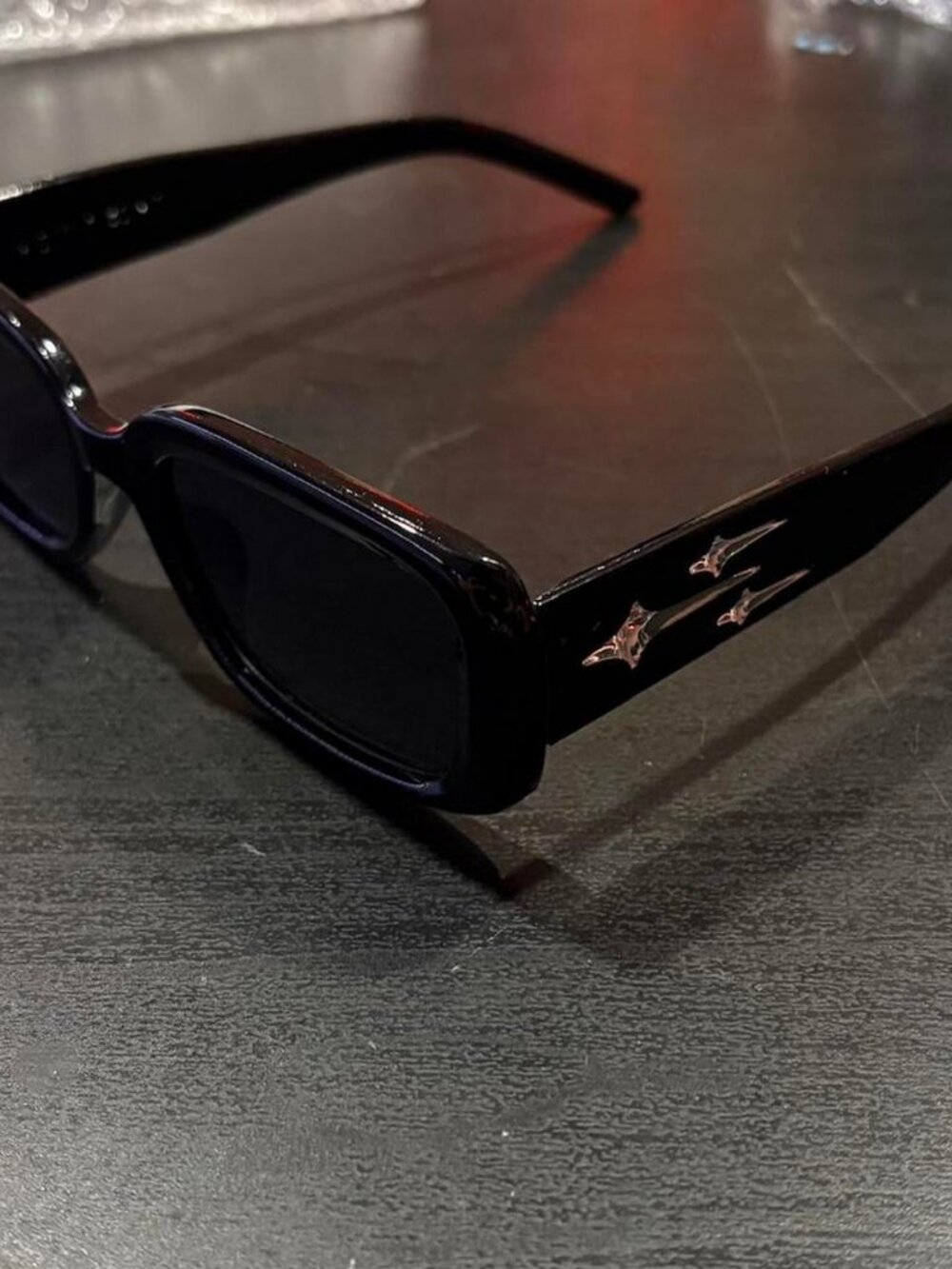Y2K Star Vintage Black Rectangular Sunglasses Rave Festival Summer Shades Silver